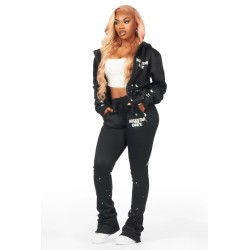 femmes halloway noir zip-up super empilé trackset
