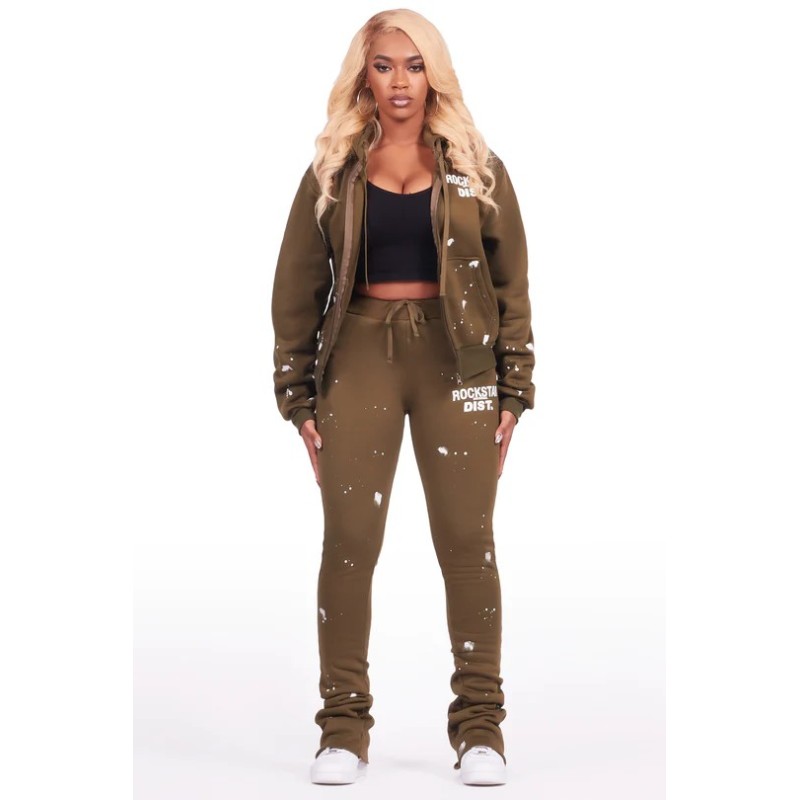 femmes halloway noir zip-up super empilé trackset