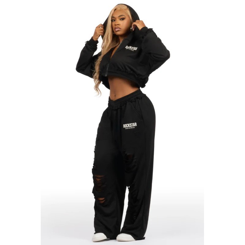 trackset grande taille corina noir en terry français pour femmes trackset grande taille corina noir en terry français pour femmes