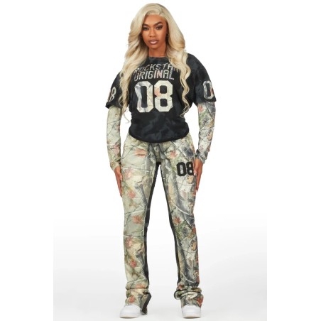 chriseana camo double couche t-shirt trackset pour femmes