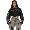 femme gianni tan crop strass veste varsity