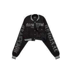 femme gianni tan crop strass veste varsity