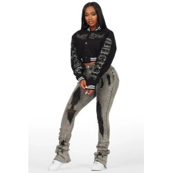femme gianni tan crop strass veste varsity