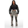 femme gianni tan crop strass veste varsity