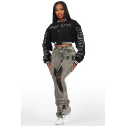femme gianni tan crop strass veste varsity