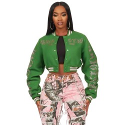 femme gianni tan crop strass veste varsity