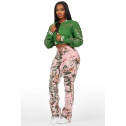 femme gianni tan crop strass veste varsity