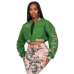 femme gianni tan crop strass veste varsity