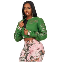 femme gianni tan crop strass veste varsity