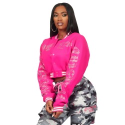 femme gianni tan crop strass veste varsity