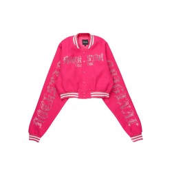 femme gianni tan crop strass veste varsity