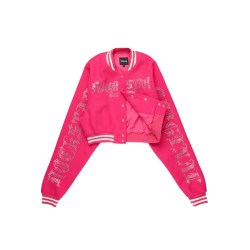 femme gianni tan crop strass veste varsity