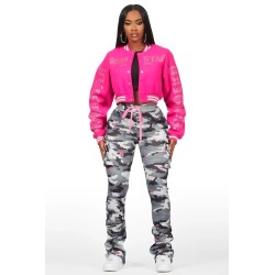 femme gianni tan crop strass veste varsity