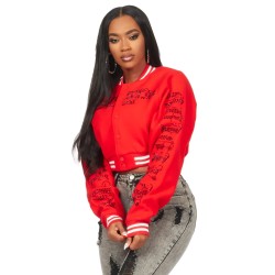 femme gianni tan crop strass veste varsity