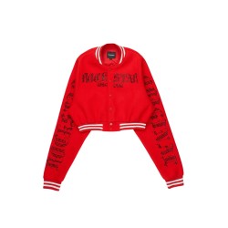 femme gianni tan crop strass veste varsity