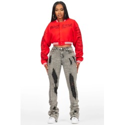 femme gianni tan crop strass veste varsity