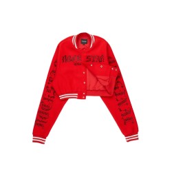 femme gianni tan crop strass veste varsity