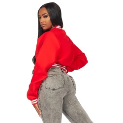 femme gianni tan crop strass veste varsity