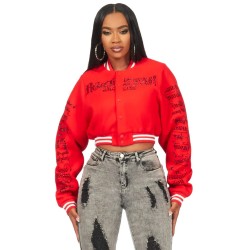 femme gianni tan crop strass veste varsity