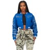 femme gianni tan crop strass veste varsity