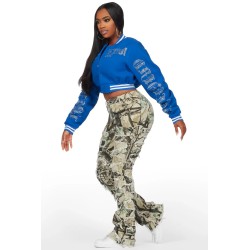 femme gianni tan crop strass veste varsity