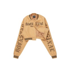 femme gianni tan crop strass veste varsity