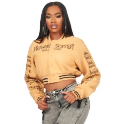femme gianni tan crop strass veste varsity
