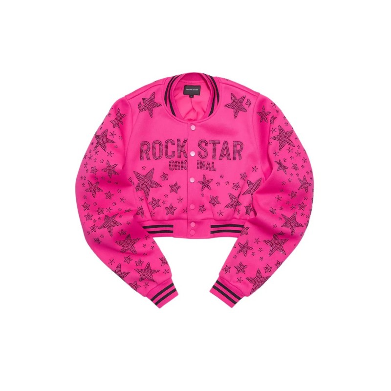 Shanda chaud rose récolte strass veste varsity