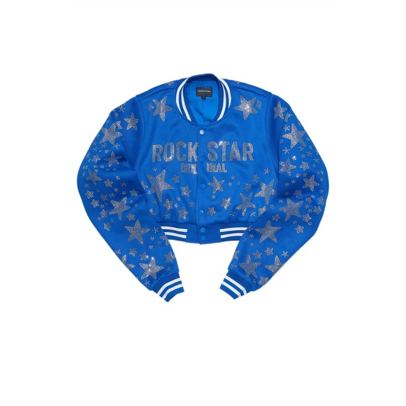 Shanda royal bleu récolte strass veste varsity