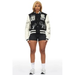 Sharray noir veste oversized varsity