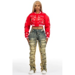 Shanda rouge récolte strass veste varsity