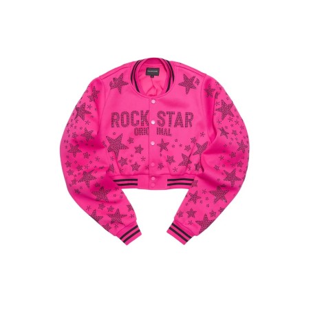 Shanda Chaud rose récolte strass veste varsity