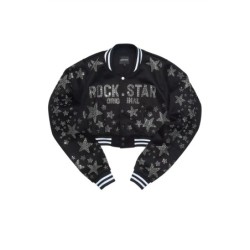 Shanda Chaud noir récolte strass veste varsity