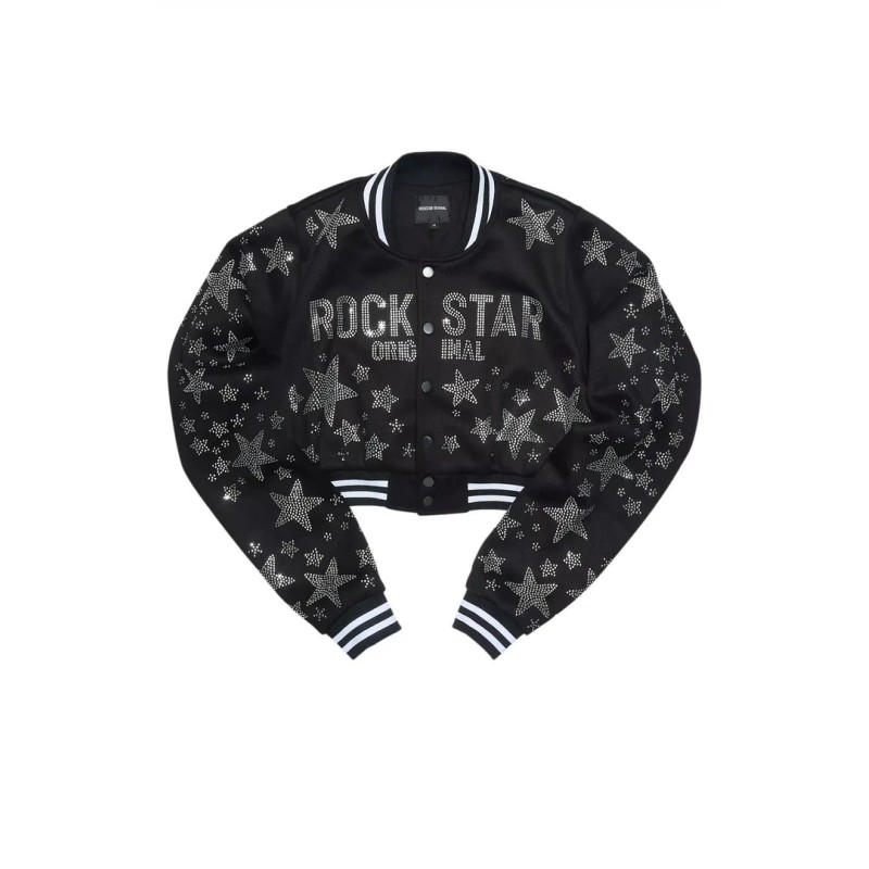 Shanda Chaud noir récolte strass veste varsity