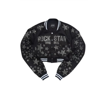 Shanda Chaud noir récolte strass veste varsity