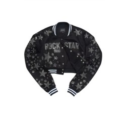 Shanda Chaud noir récolte strass veste varsity