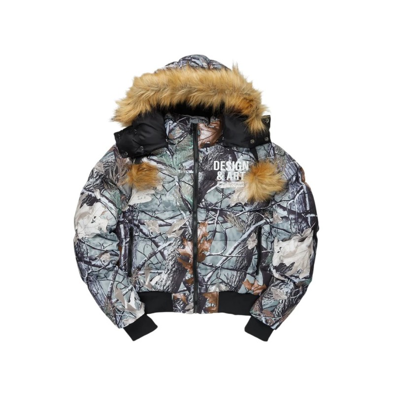 benita gris arbre camo puffer veste