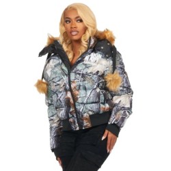 benita gris arbre camo puffer veste