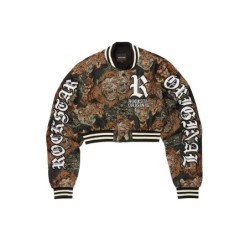 khadiyah noir récolte tapisserie varsity veste