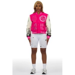 yalanda chaud rose veste de varsity oversized