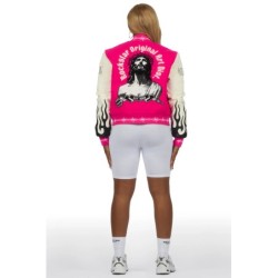 yalanda chaud rose veste de varsity oversized