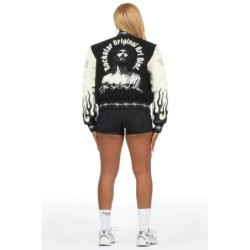 yalanda chaud noir veste de varsity oversized