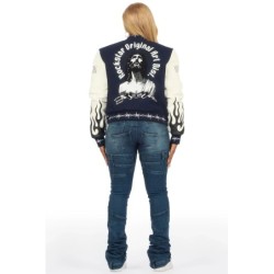yalanda chaud marine veste de varsity oversized