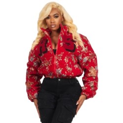 marionna rouge tapisserie puffer veste