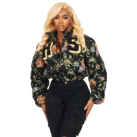 marionna noir tapisserie puffer veste