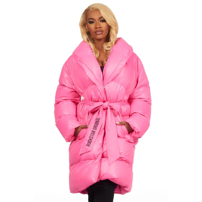 sehrazat chaud rose long enveloppement veste puffer