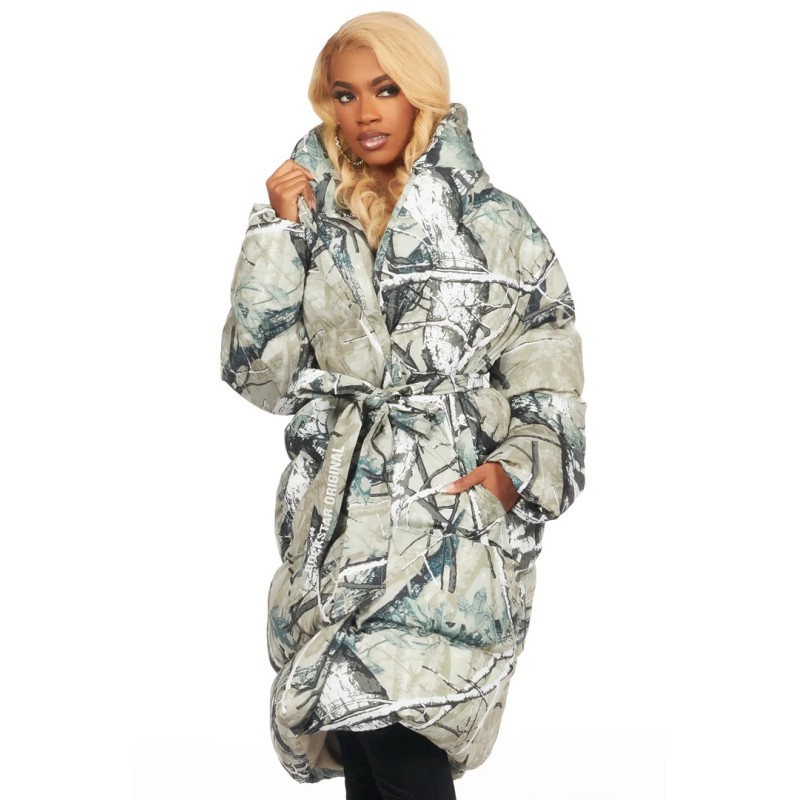 sehrazat arbre camouflage longue enveloppe puffer veste
