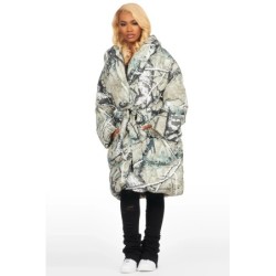 sehrazat arbre camouflage longue enveloppe puffer veste