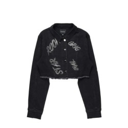 veste en denim crop noir chequea