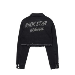 veste en denim crop noir chequea